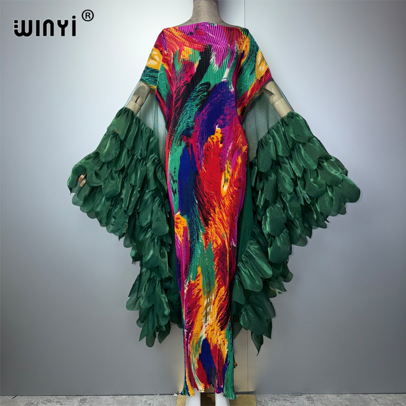 Robe plissée élastique WINYI, tenue de plage, kaftan, abaya, robe de soirée de luxe Dubaï, robe longue pour femme musulmane