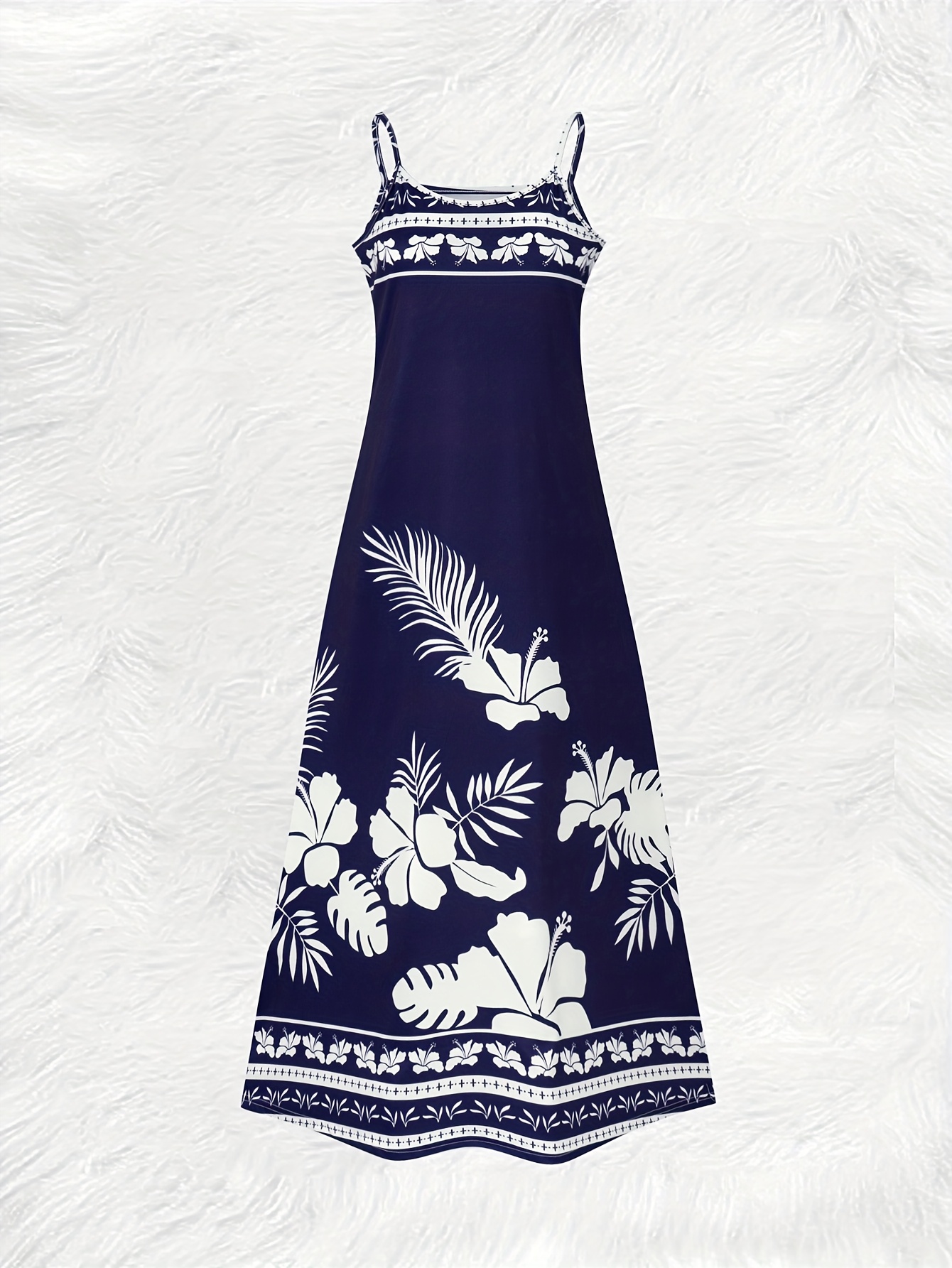 Robe d'été décontractée à imprimé floral bleu pour femmes, col rond, sans manches, robe maxi légère et fluide, tendance mode