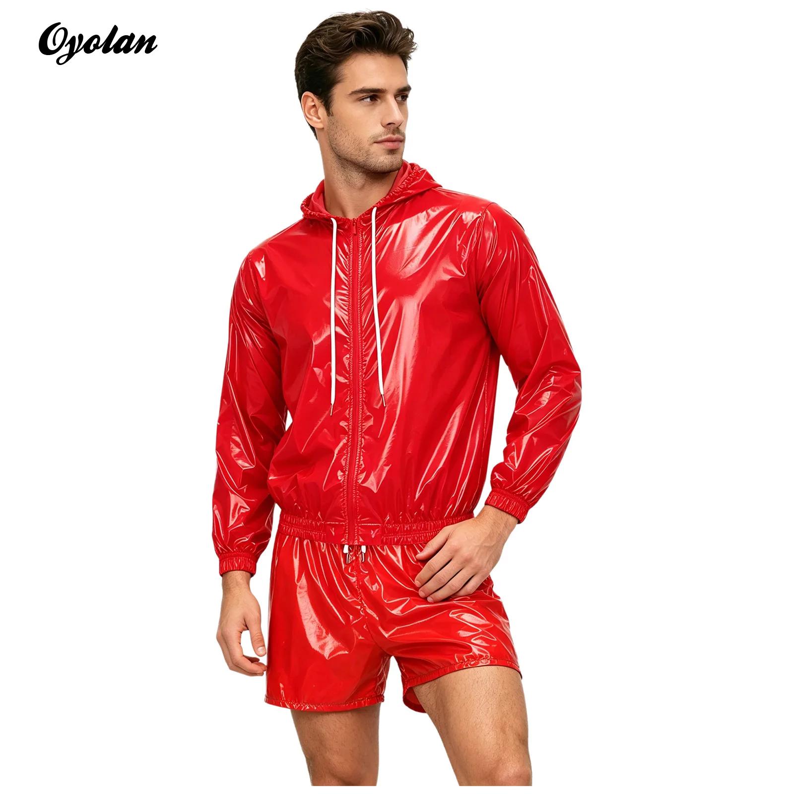 Ensemble de survêtement sportif imperméable pour homme, veste à capuche zippée sur le devant, short boxer intégré