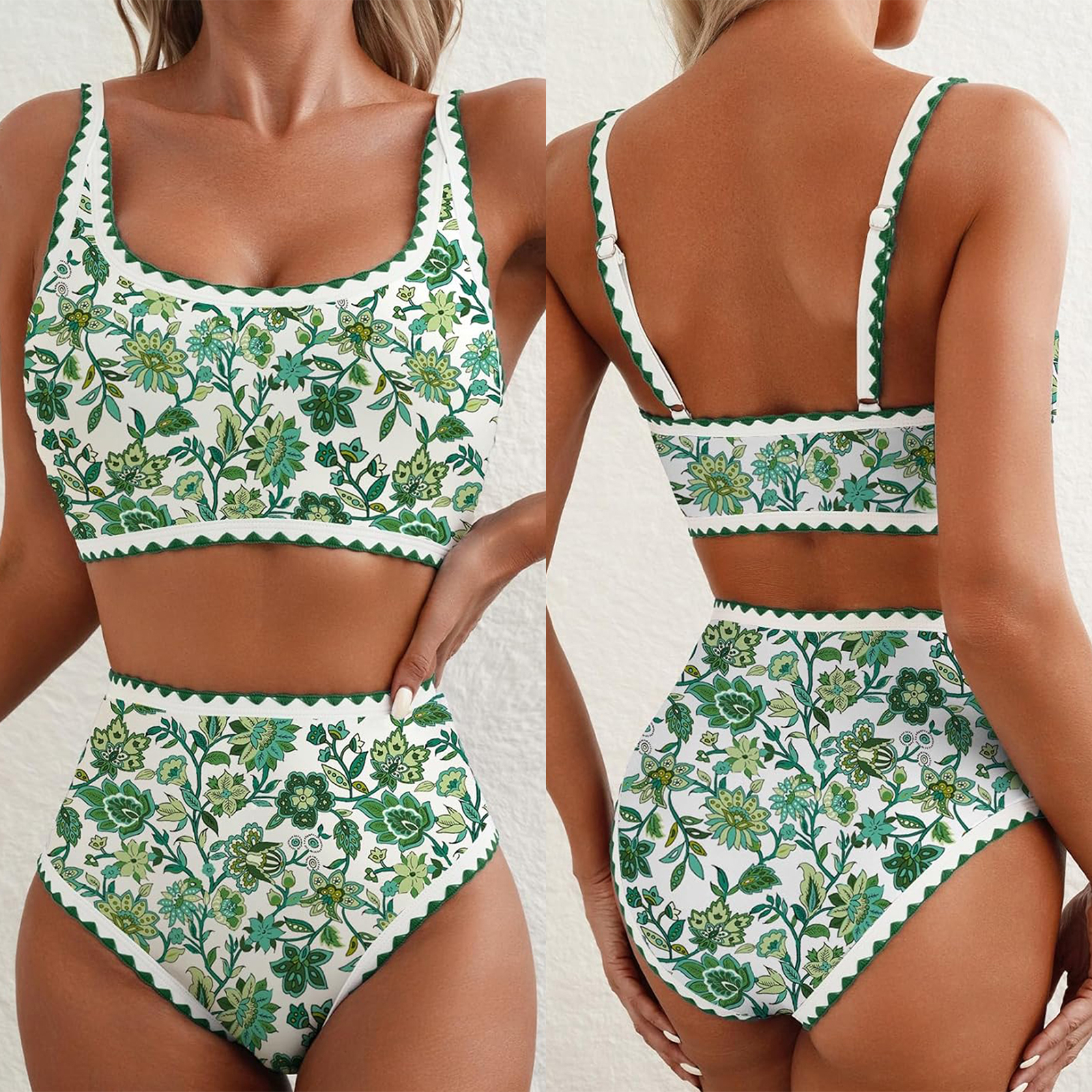 Maillot de bain 2 pièces Vintage pour femmes, imprimé Floral, col en U, soutien-gorge et slip taille haute, ensemble pour l'été, vêtements de plage