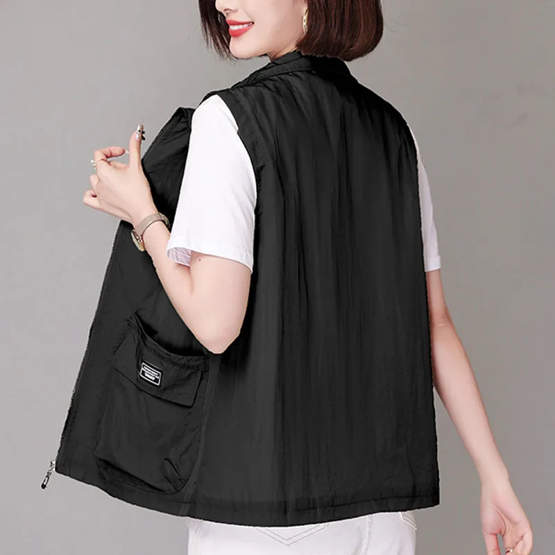 Gilet court et fin pour femme, sans manches, nouvelle collection printemps/été 2026, décontracté, ample, veste légère, gilet zippé pour femme