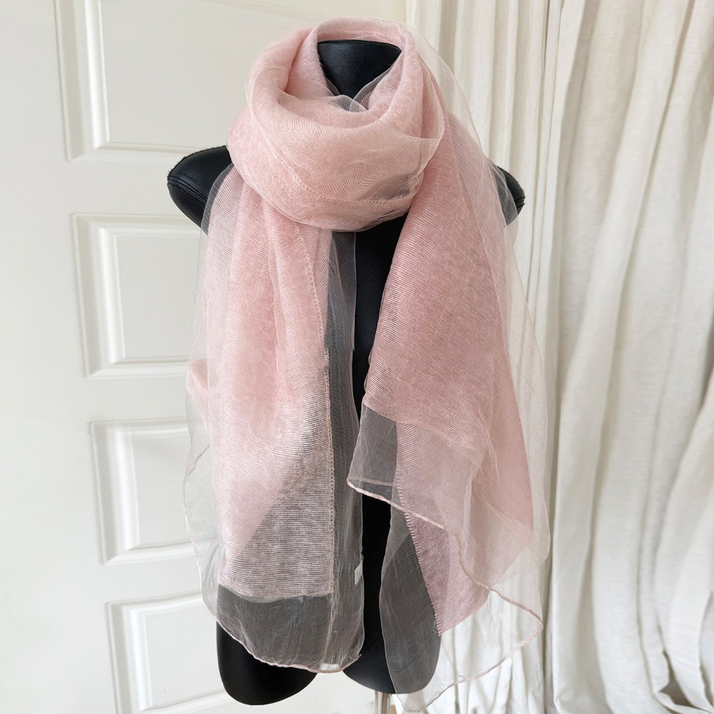 Écharpe en soie mélangée pour femme, double couche, légère, couleur unie, longue, châle, pour tenue de printemps et d'automne