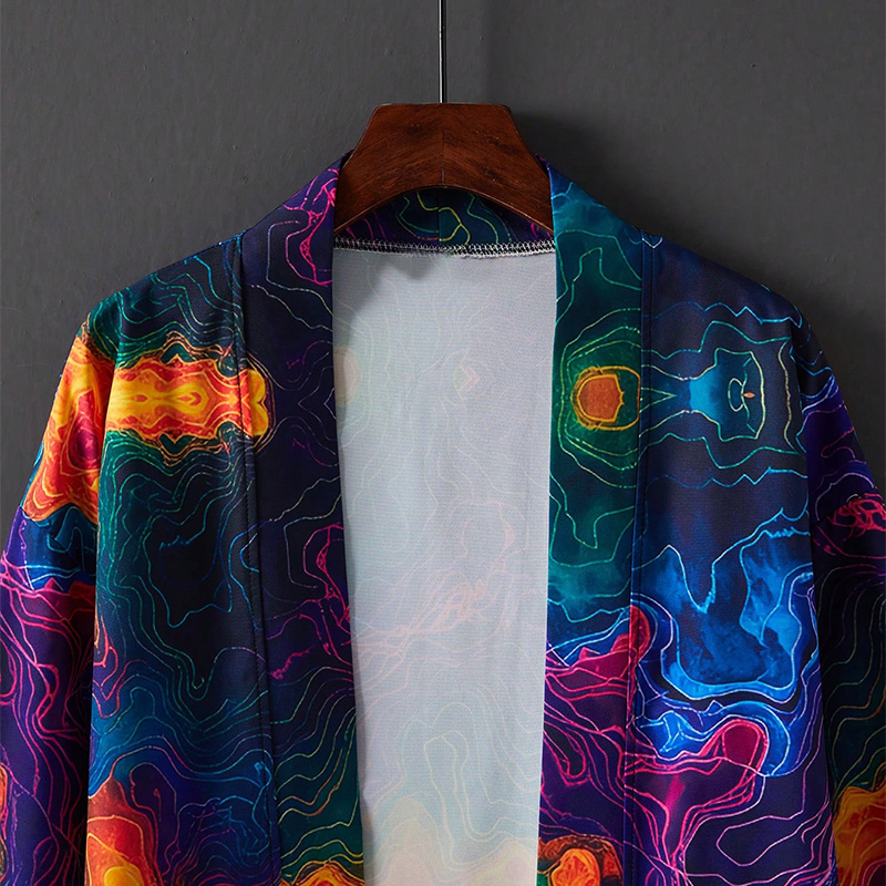 Style japonais à la mode unisexe haut de gamme Tie-Dye coloré 3D imprimé une pièce Robe Kimono été grande taille ample plage maillot de bain couverture