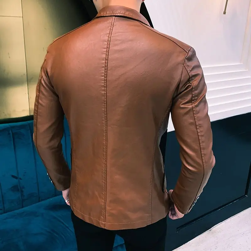 Blazer en cuir de style coréen pour hommes, vêtements de printemps à simple boutonnage, vestes trempées pour hommes, créateur de luxe, haute qualité, simple, nouveau manteau