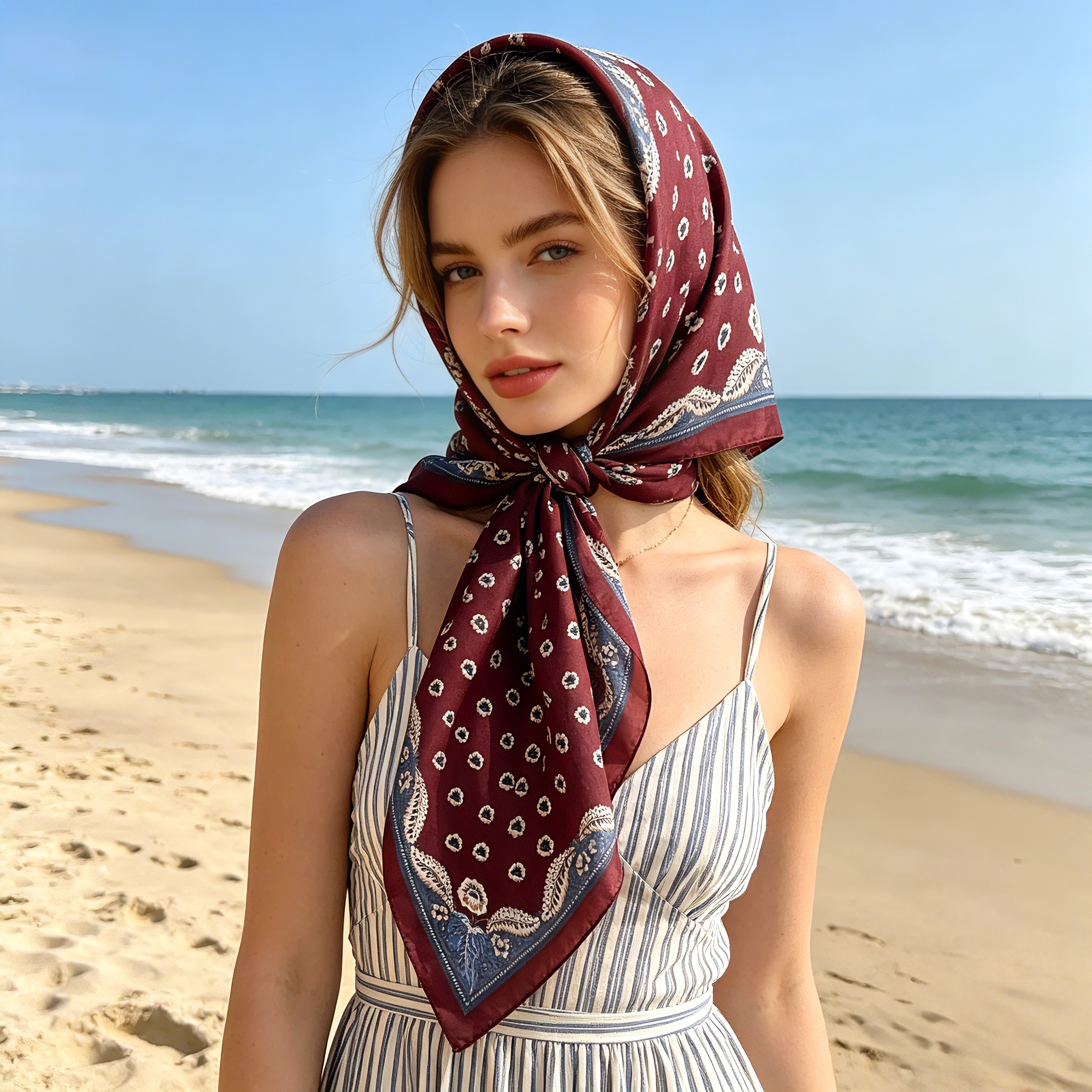Nouveau Foulard Carré Imprimé 2026 pour Femme en Coton Velours – Écharpe de Cou, Châle, Bandana Élégant, Hijab pour Dames