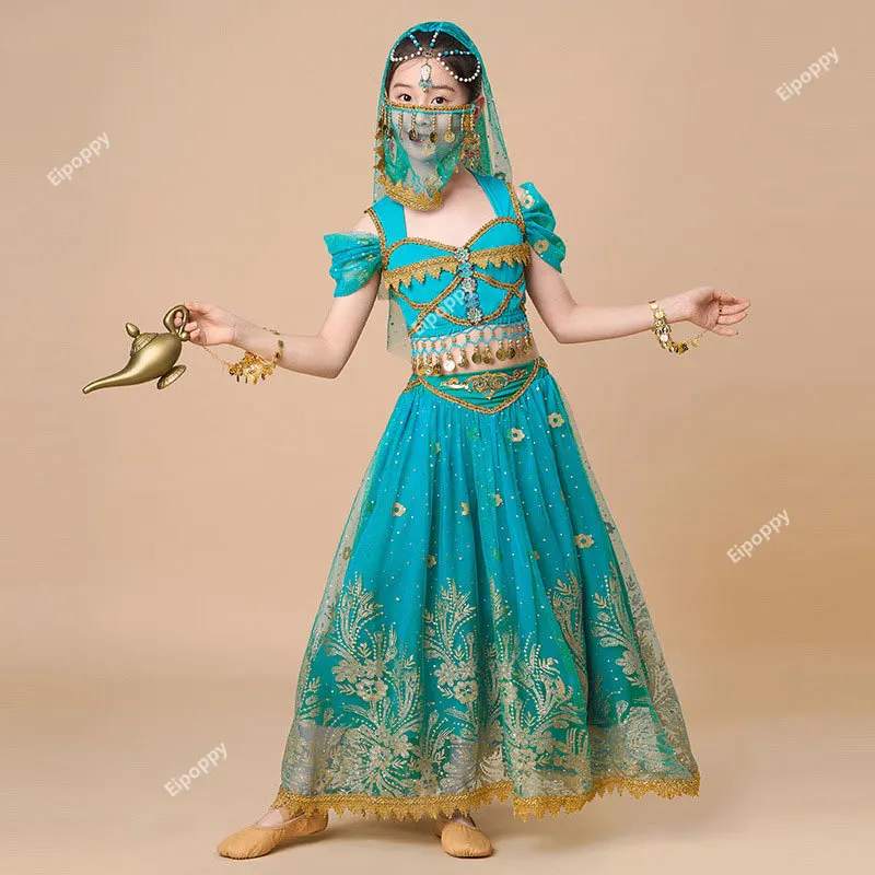 Ensemble de danse du ventre de princesse indienne pour enfants, Costume de spectacle de danse orientale indienne pour filles, Costume de scène Bollywood
