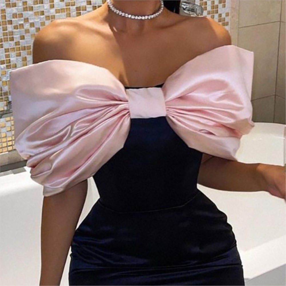 Robe fraîche et douce pour femme, avec nœud papillon, poitrine de porcelet, épaules dénudées, contrastée, moulante, mode Banquet, tempérament, 2025