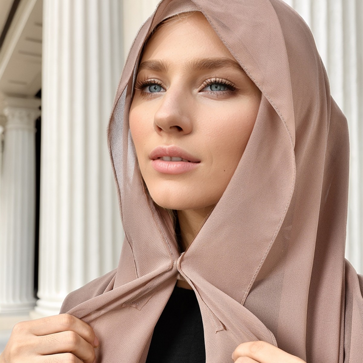Nouveau Hijab Instantané en Mousseline avec Bonnet Couleur Unie Femme Musulmane Foulard Hijab Turban Islamique Bandeau Mode Châle