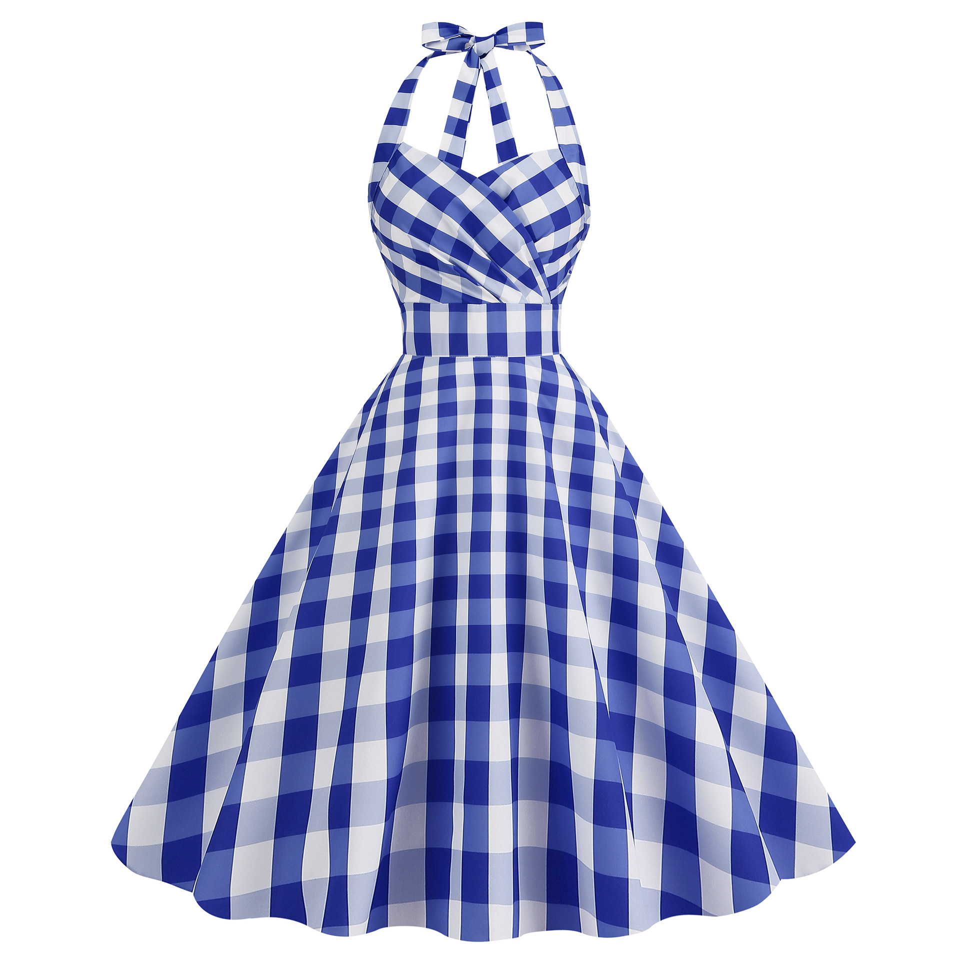 Robe Vintage Années 50-60 à Pois Imprimés, Dos Nu, Col Halter, pour Cérémonie et Soirée, Robe d'Été Femme, Corset au Dos, Style Rockabilly Swing