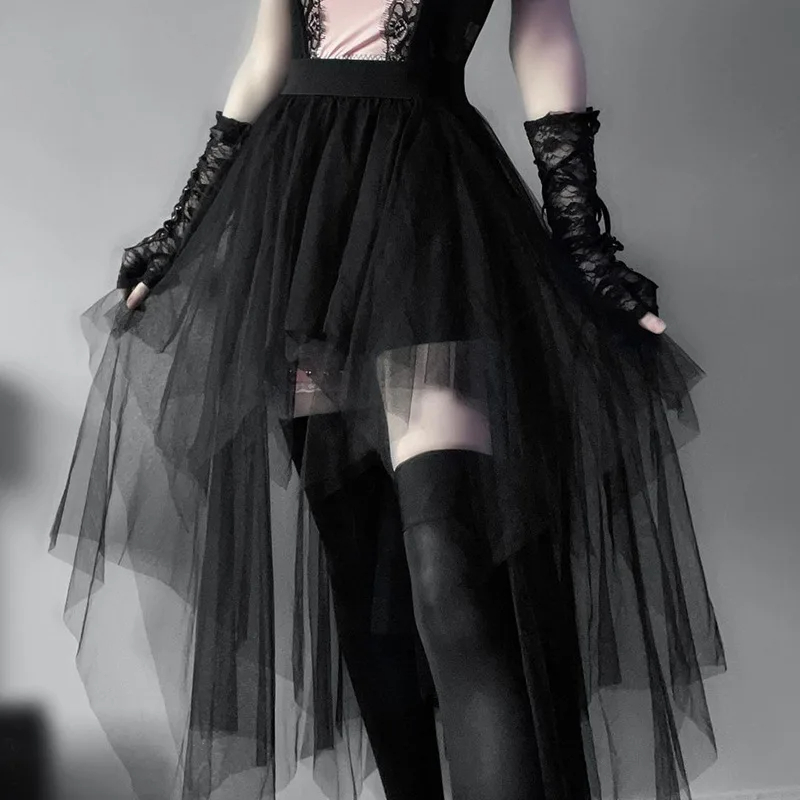 Jupes décontractées Punk Sexy Net fil taille haute jupe irrégulière pour les femmes été nouveau Style gothique européen et américain polyvalent