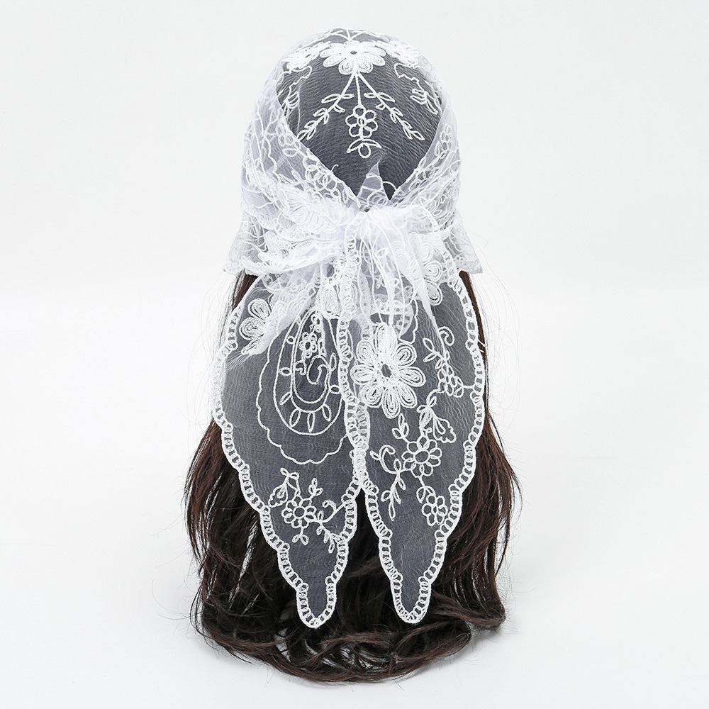 Foulard de tête vintage en dentelle à fleurs, fin et mignon, style chic bohème, écharpe triangulaire pour photographie