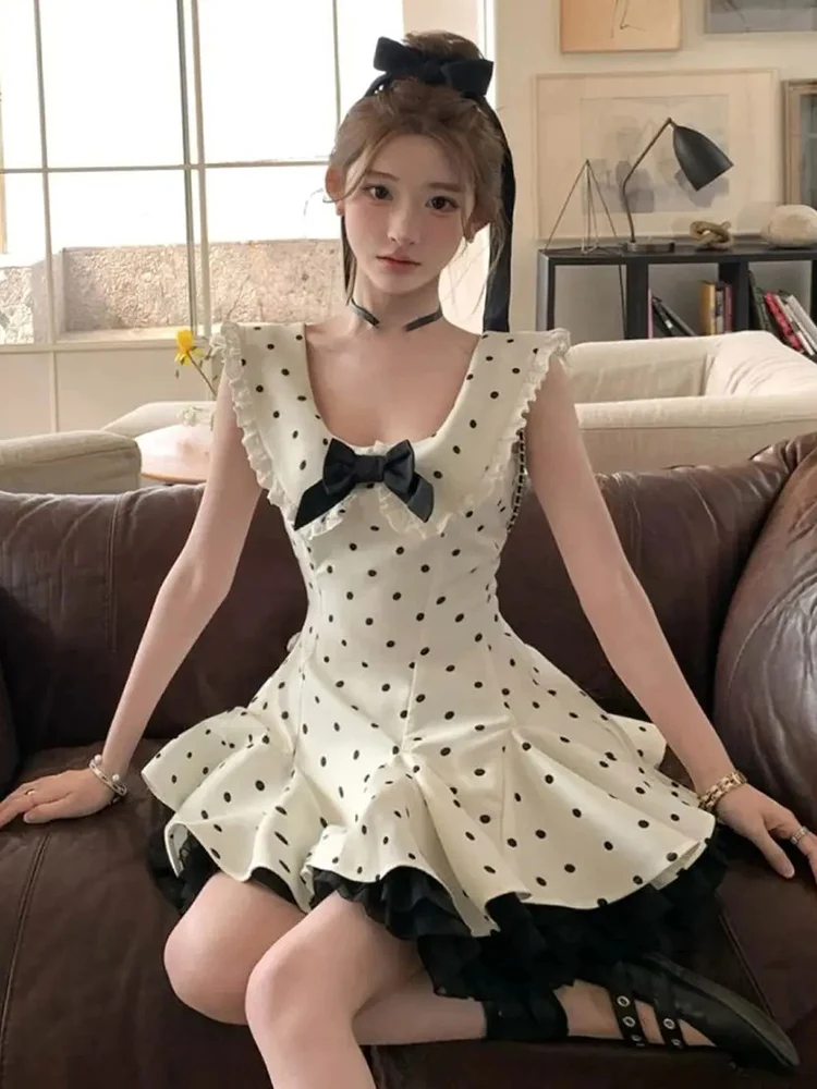 Robe moulante robes De Mujer nœud jarretelle douce moelleux princesse français à pois robe été Boho robe