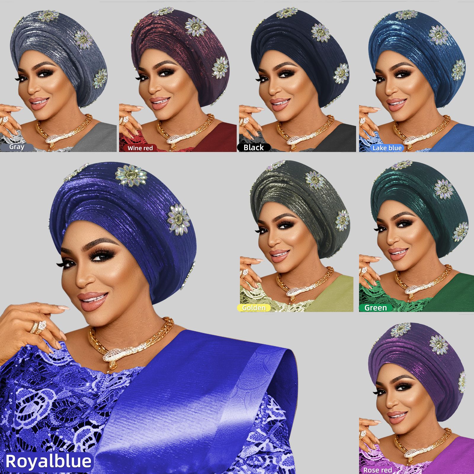 Turban préformé orné de diamants pour femme, coiffe de mariage nigériane, auto-gele africain, couvre-chef, bonnet, foulard de fête