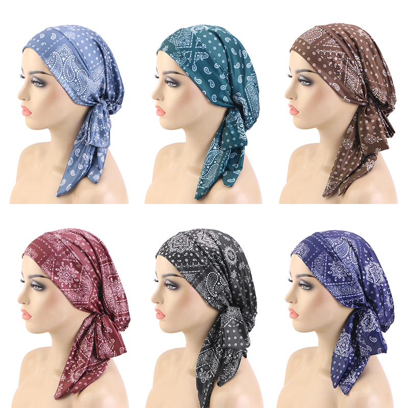Foulard élastique pour femmes musulmanes, fleurs de cajou flottantes avec une foulard, bandeaux