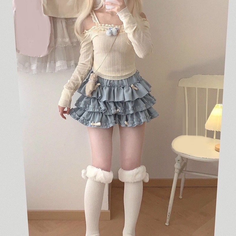 Femmes jupe courte femme taille élastique Tutu jupes à volants a-ligne Mini jupe gâteau plissée