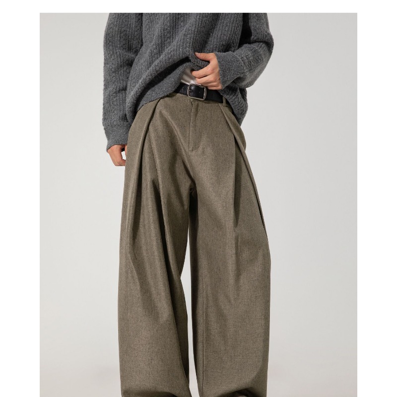 Pantalon large pour homme, taille haute, plissé, décontracté