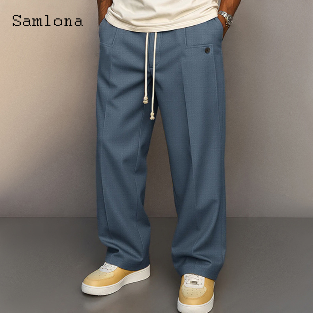 2025 hommes Stand poche pantalon droit décontracté grande taille 3xl hommes Baggy cordon pantalon mâle cheville longueur bas kaki jaune