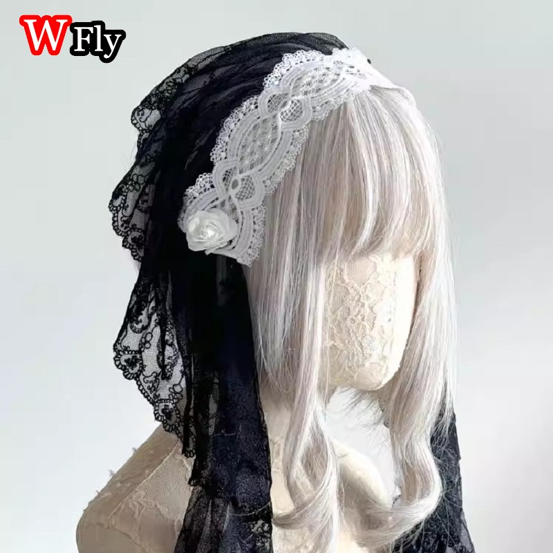 Serre-tête Steampunk Y2K style voile pour femmes, Harajuku, à volants, en dentelle florale, avec nœud, style nonne, Lolita gothique, accessoires pour cheveux.