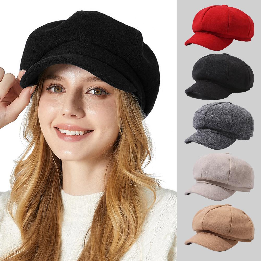 Chapeaux d'automne et d'hiver pour femmes, casquette octogonale unie, casquette décontractée pour hommes et femmes, béret d'hiver, casquettes de peintre pour femmes ﻿