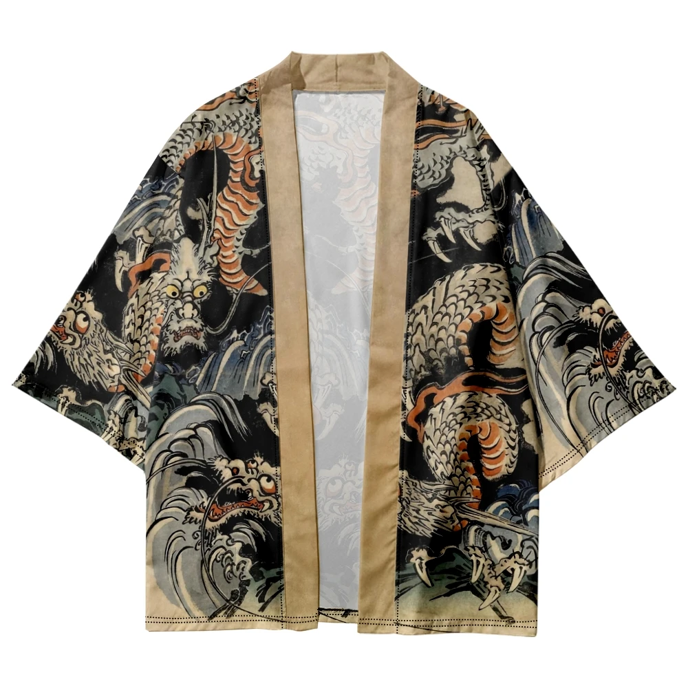 Kimono samouraï traditionnel pour hommes et femmes, imprimé Dragon, Anime japonais, Cosplay Haori, Cardigan Yukata, chemise, Robe d'été