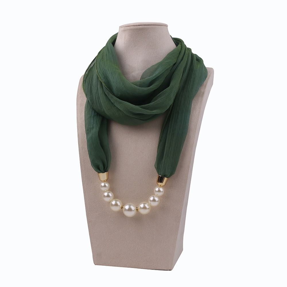 Écharpe en mousseline de soie avec chaîne de perles tendance, coupe-vent, protection solaire, pour femme