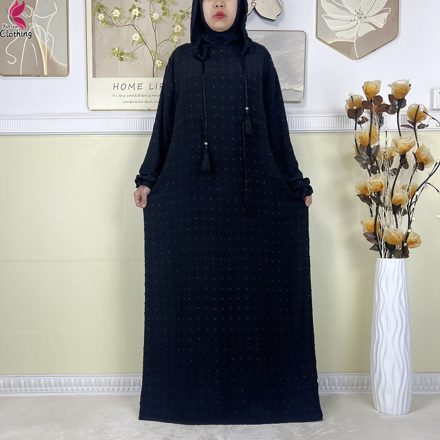 Nouveau Ramadan coton robe femmes recueillir taille Double chapeau Abaya femmes musulmanes ample Maxi caftan dubaï turquie Islam vêtements de prière