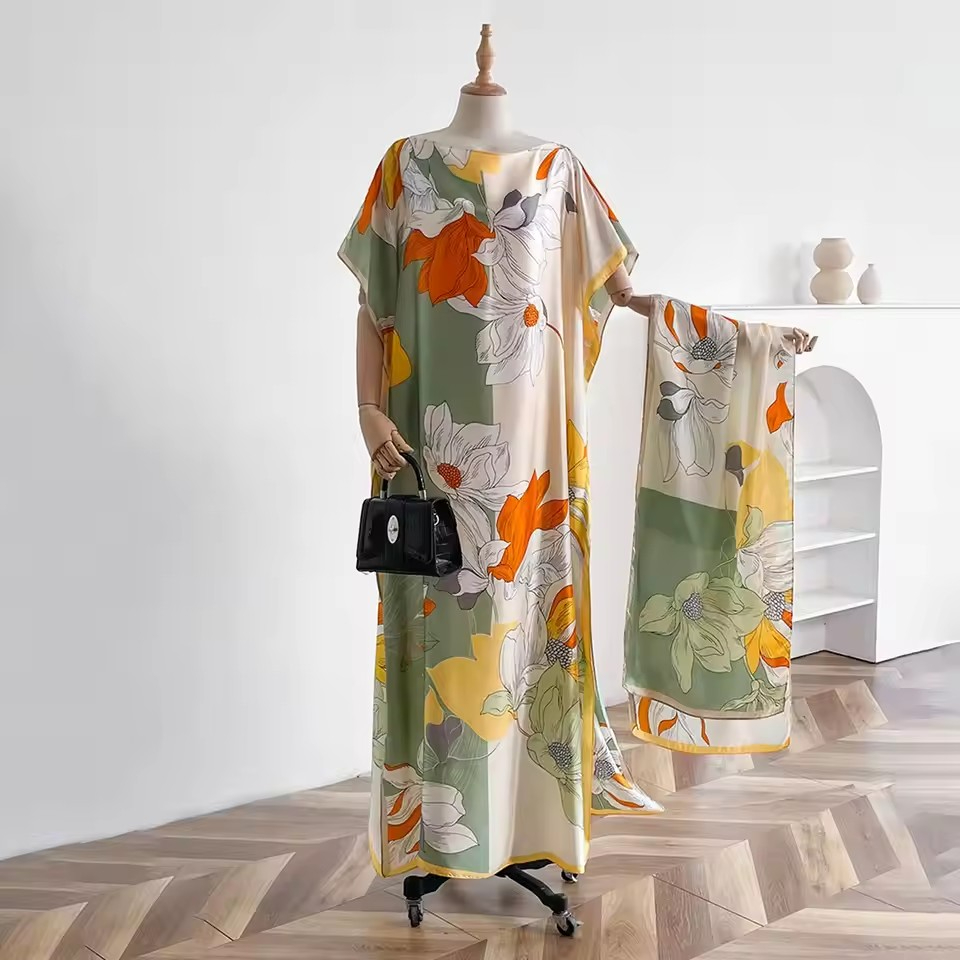 Été nouvelle mode robes africaines pour les femmes élégant imprimé soie dame musulmane longue Hijab caftan robe surdimensionné koweït Abaya