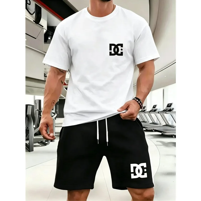 Nouvel ensemble de vêtements de sport d'été pour hommes, t-shirt à manches courtes et short, ensemble deux pièces, respirant et à séchage rapide, vêtements décontractés.