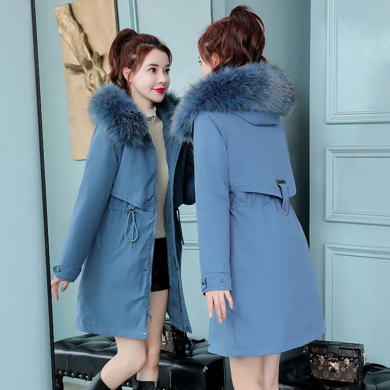 Veste d'hiver femmes Parka 2022 nouveau col de fourrure manteau Long doublure en laine veste à capuche épais chaud vêtements de neige rembourré Parka vêtements M-6XL