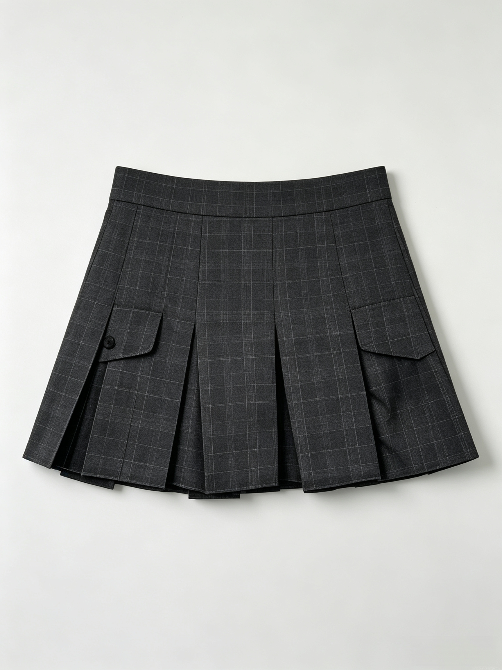 Costume femme à la mode coréenne, chemise noire cintrée à manches courtes, jupe plissée à carreaux gris, tenue décontractée de bureau, tenue deux pièces preppy