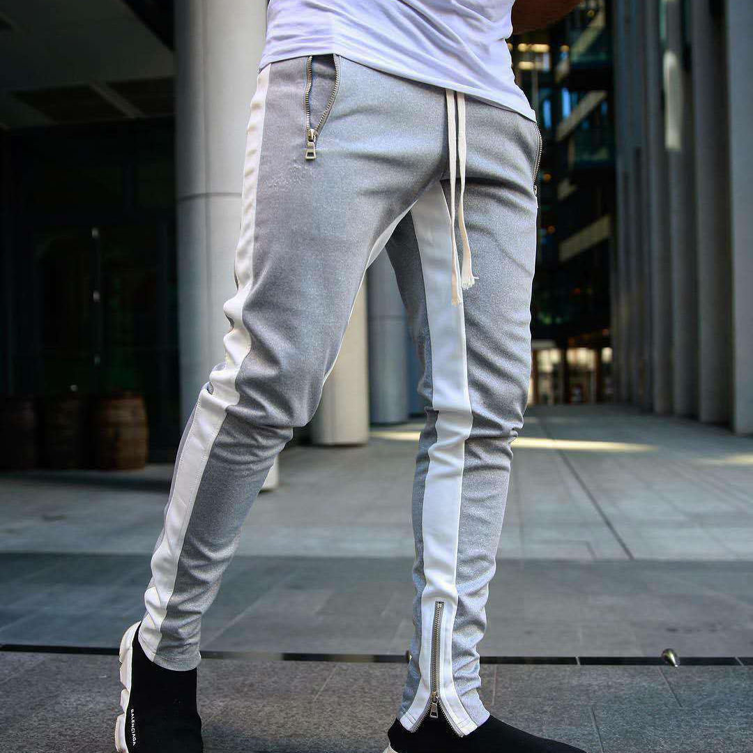 Pantalon de jogging pour homme avec cordon de serrage et fermeture éclair latérale, coupe ajustée, pour la gym, le hip-hop et le sport