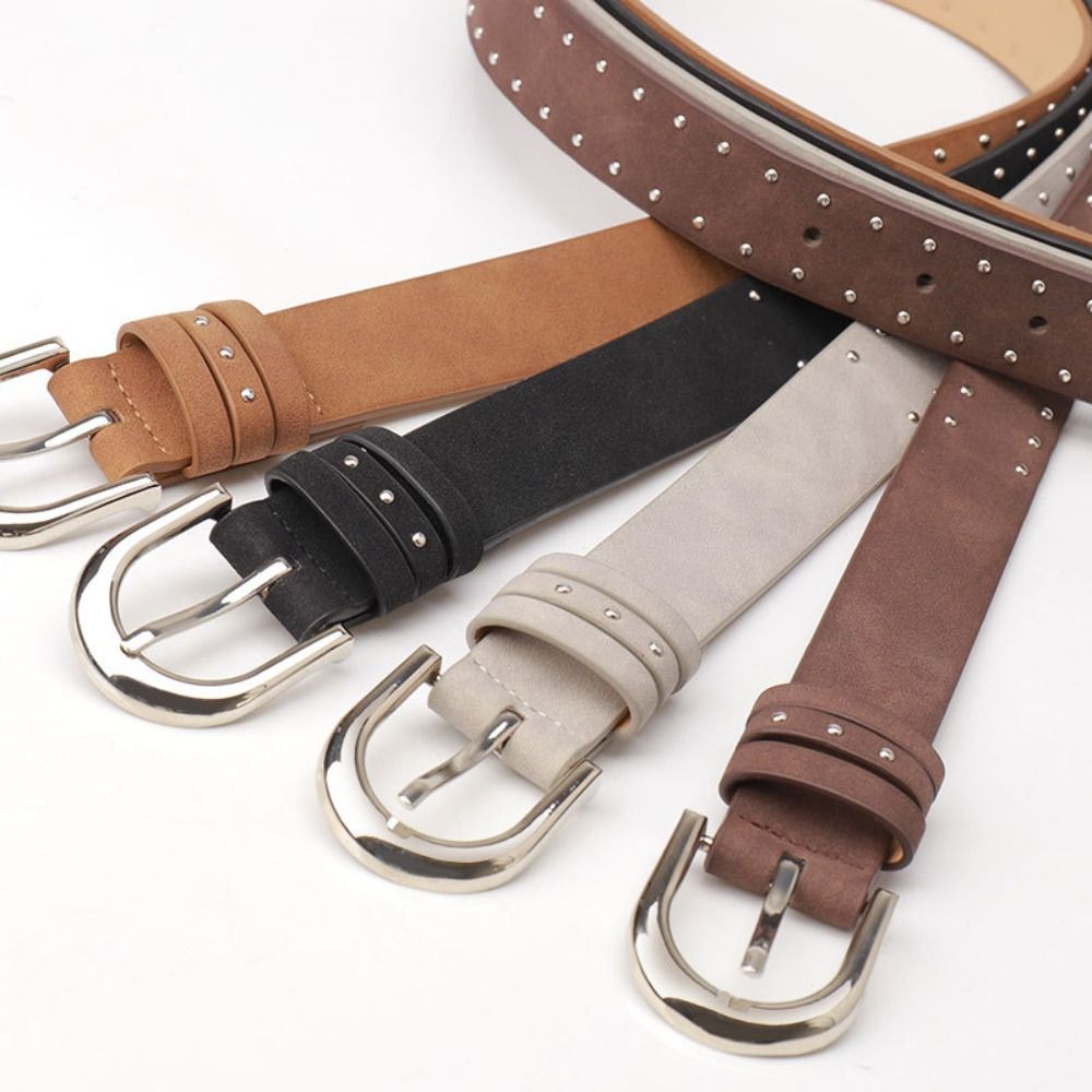 Ceinture en cuir suédé pour femmes, Design de luxe rétro, tendance, décontractée, Punk, rivets, polyvalente, pour robe de pantalon