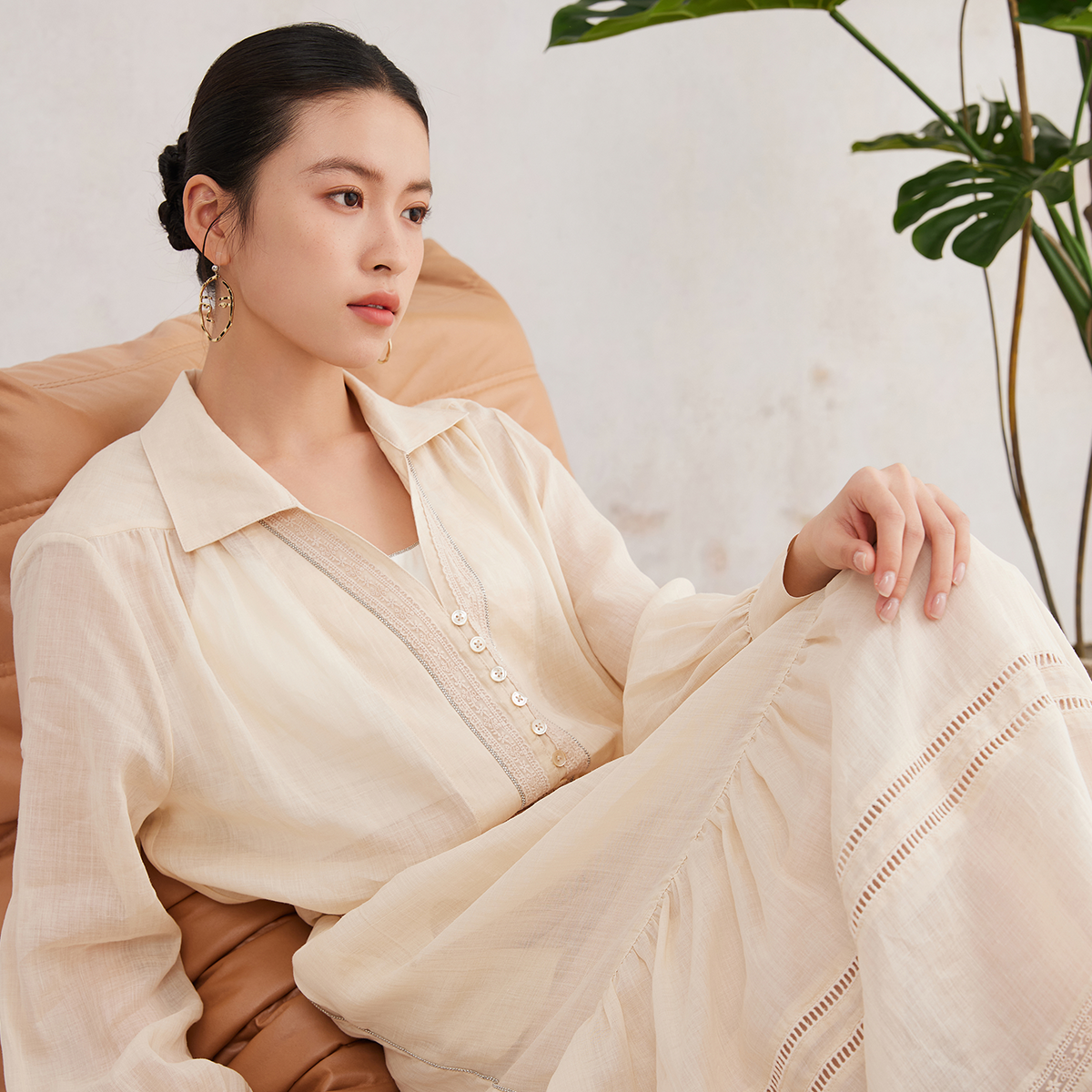 K3089W vêtements de luxe pour femmes 100% Ramie dames printemps été chemisier blanc translucide respirant et confortable