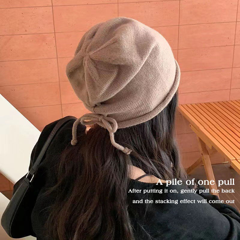 RICYGVM cordon Baggy Slouchy Bonnet pour femmes automne hiver oreille garder au chaud Skullies casquette mode fille Kint laine chapeau