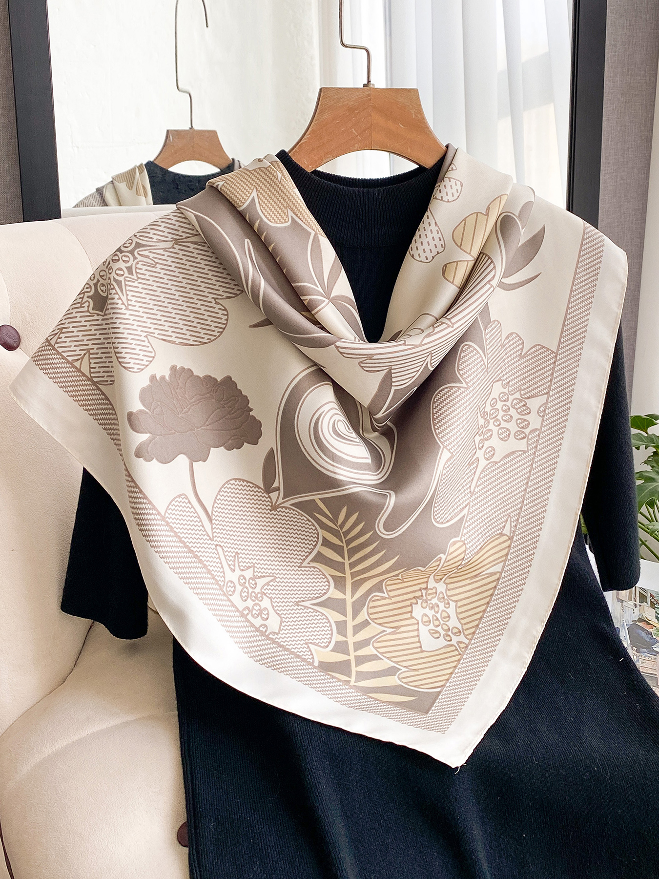 Foulard carré de luxe de marque, châle imprimé en twill de soie 90 cm, hijab pour femme, bandeau, bandana