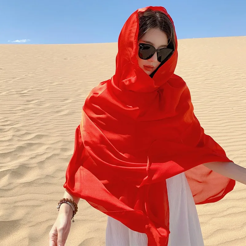 Écharpe Hijab Rouge Solide pour Femme, Foulards de Voyage de Luxe, Protection Solaire Extérieure, Châle Pashmina, Longue Mode