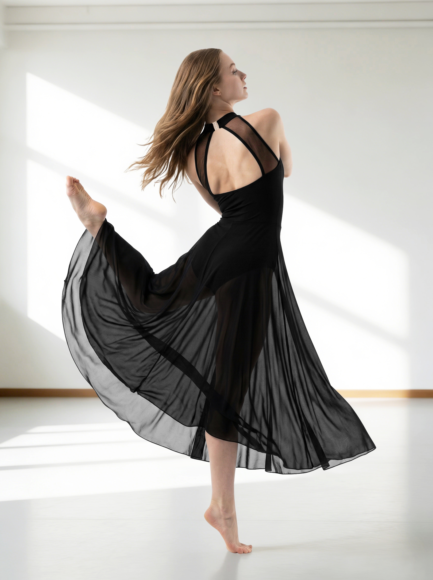 Costumes de danse lyrique pour femmes, robe lyrique avec empiècements en dentelle florale, jupe en mousseline fluide, justaucorps, costumes de danse contemporaine