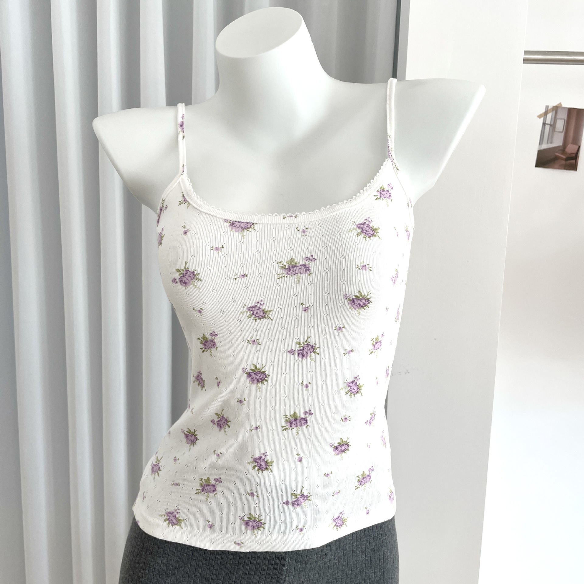 Camisole en coton à imprimé floral pour femme, style Y2K, débardeur d'été simple, streetwear, sans manches, mignon et élégant, style preppy