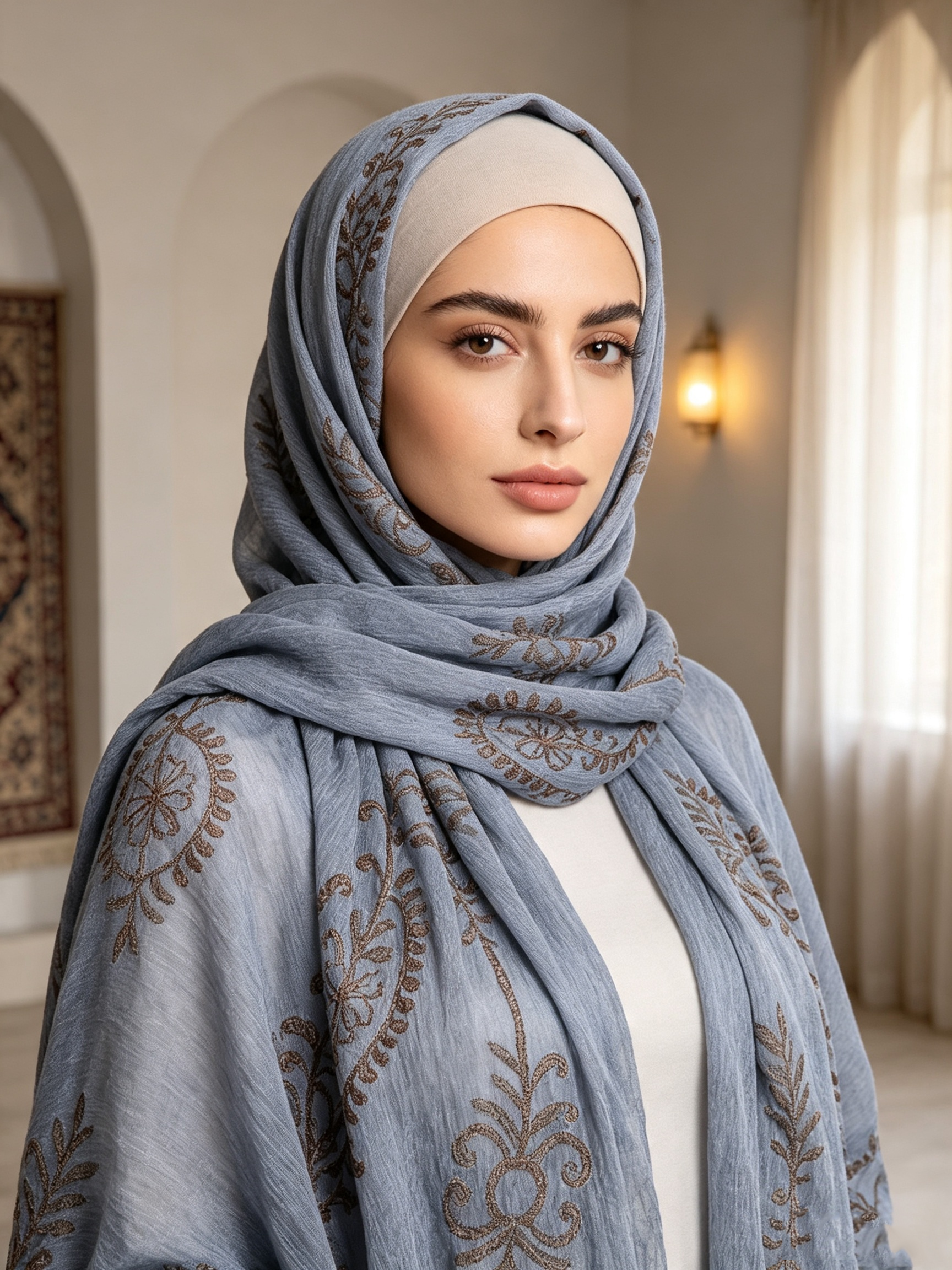 Hijab brodé vintage en tissu texturé, châle musulman froissé, foulard doux et respirant, écharpe de tête islamique pour femmes.
