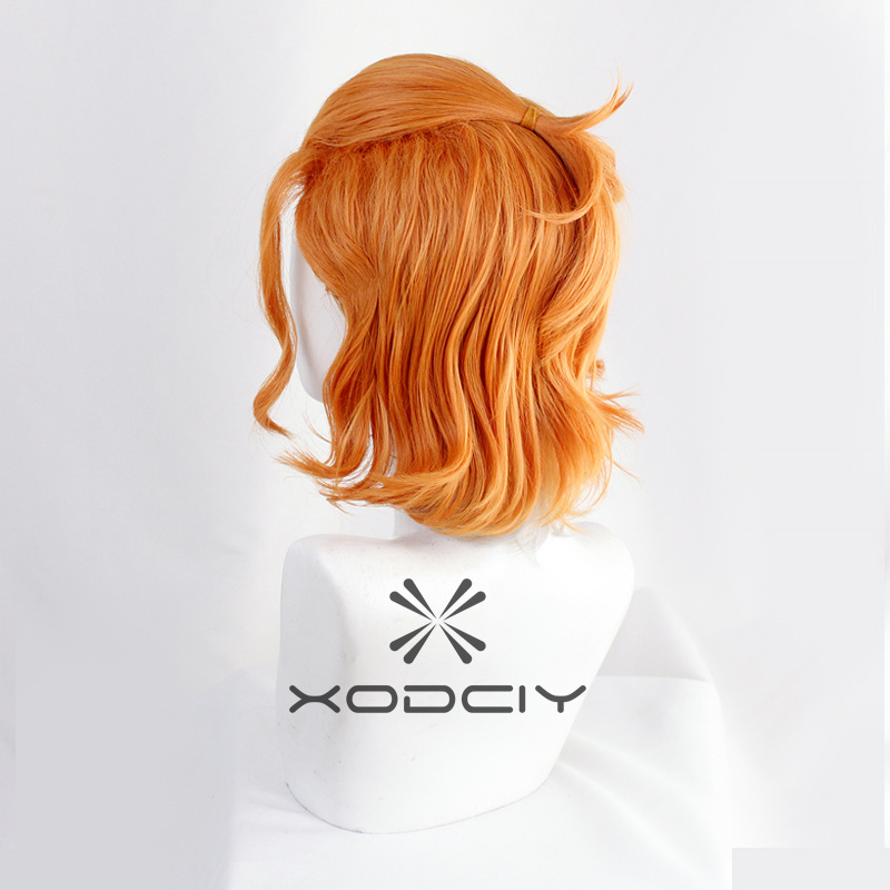 Twisted-Wonderland – perruque Cosplay en cheveux synthétiques, Orange mixte, courts, résistants à la chaleur, pour fête de carnaval, Halloween + bonnet