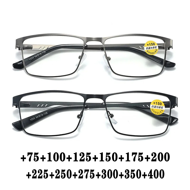 Lunettes de lecture à la mode pour hommes, monture de lunettes de Prescription bloquant la lumière bleue de haute qualité avec charnière à ressort + 75 + 125 + 175 + 225