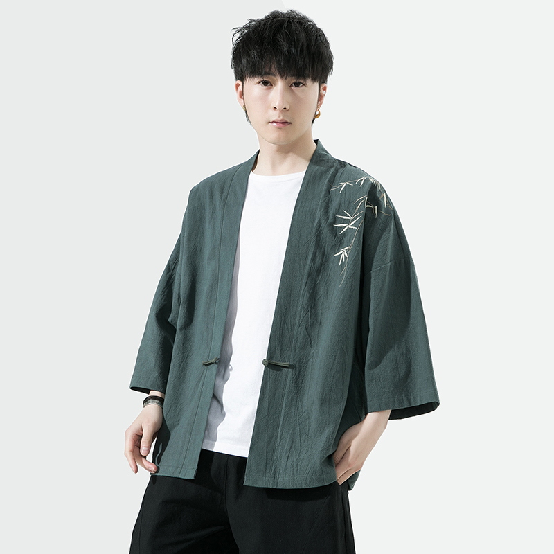 Kimono japonais brodé pour hommes, cardigan d'été, costume de samouraï, vêtements Bomboo, chemise kimono, manteau décontracté MiHaori, 2023