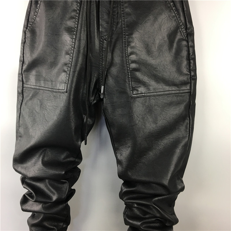 Pantalon Cargo Harem Décontracté pour Homme, Style Hip-Hop Urbain, en Similicuir PU, Longueur Standard, Automne Hiver, Noir, Grande Taille