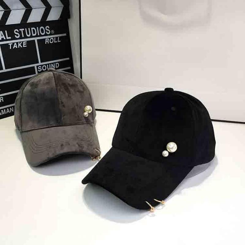 Casquette de Baseball en velours pour femmes, anneau doré, perles, chapeau, accessoires de couvre-chef à la mode, automne et hiver