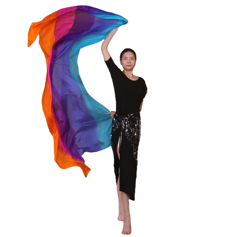 Voile de danse orientale en soie dégradé, châles en soie pour femmes, écharpe dégradée de 200cm, 250cm, 270cm pour performance de danse