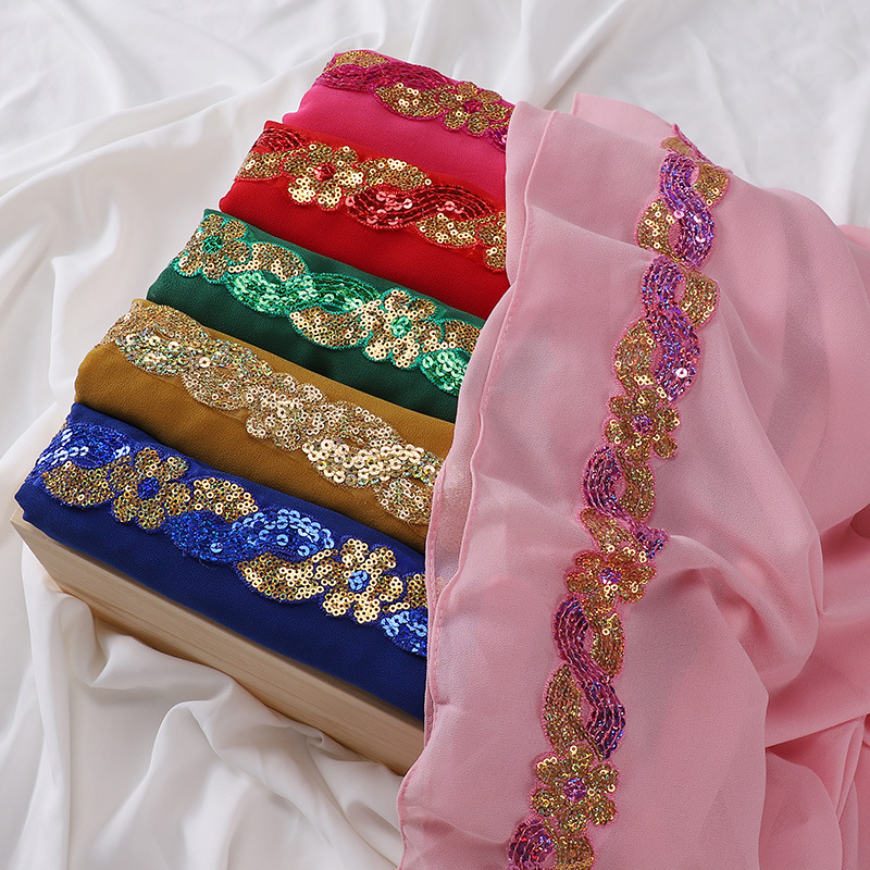 Mousseline de soie Hijab écharpe Turban pour femmes musulmanes mode foulard châles paillettes écharpe chapeaux voile bandeau islamique Ramadan Voile