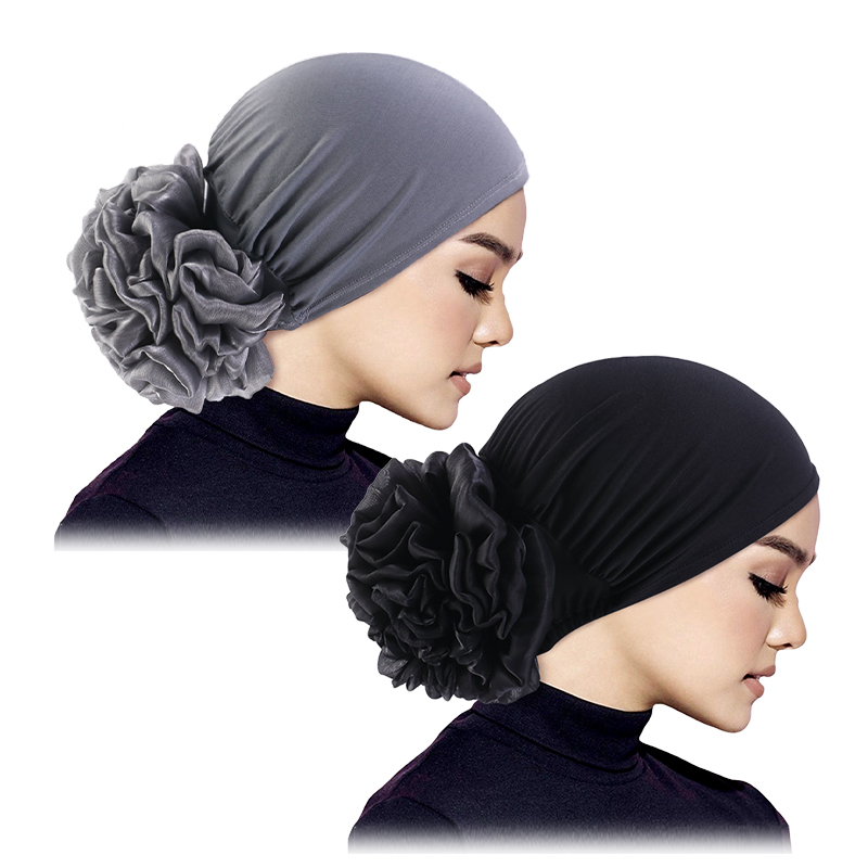 Hijabs pour femmes musulmanes, chapeau à grandes fleurs, écharpe de sauna de style ethnique, bandeau de sauna, bonnet à la mode, accessoires pour cheveux, 2 pièces