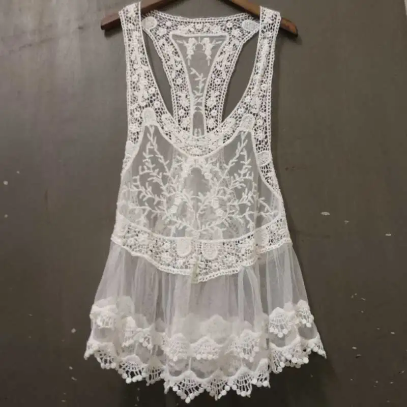 BO00-INSPIRED-Débardeur en dentelle crochetée style bohème pour femme, haut de plage en coton mélangé, précieux, cover-up, nouveau, boho, médicaments, été