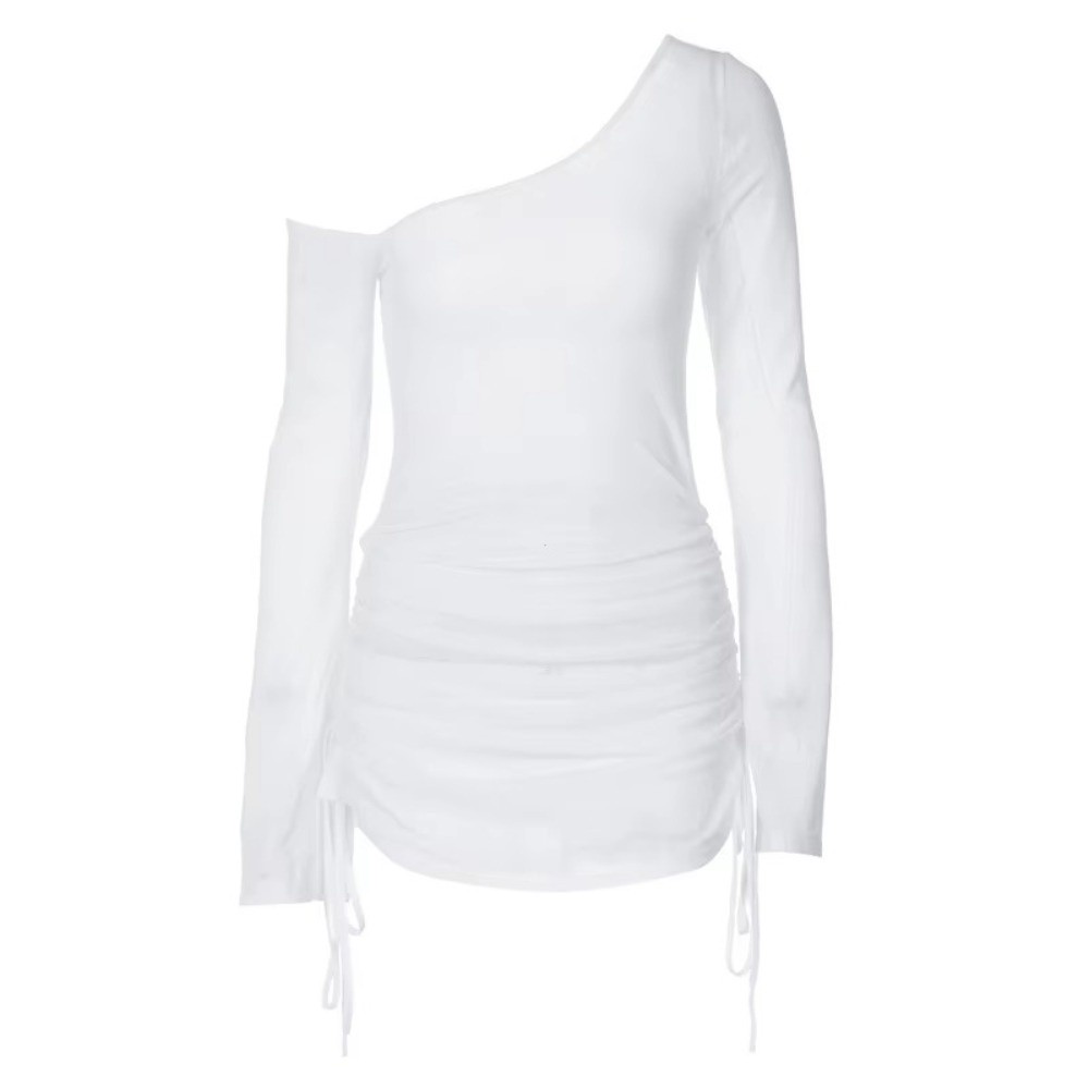 Robe de plage transparente à col asymétrique et cordon de serrage, couleur unie, style chemise, pour fête à la plage