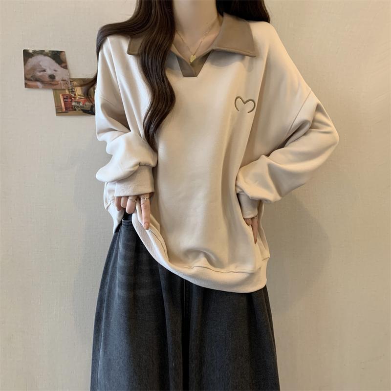 Haut à manches longues à revers, style décontracté, ample et léger, pour femme, grande taille, nouvelle collection printemps-automne